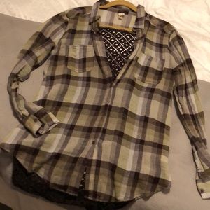 NWOT Free People Plaid w/ knit open back